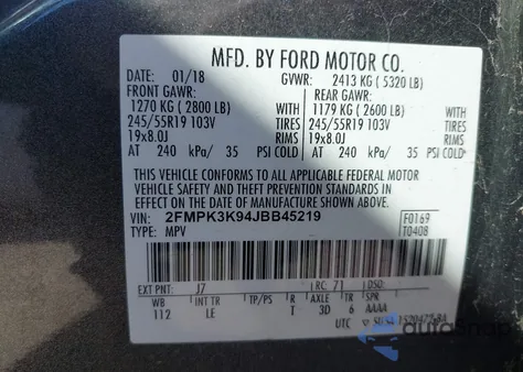 2018 Ford Edge Titanium z USA, uszkodzony, nr VIN 2FMPK3K94JBB45219